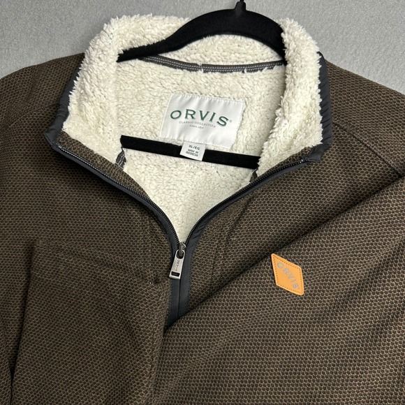 Orvis Other - ORVIS Men's Brown Textured Sherpa Lined Quarter Zip Pullover Sweater XL EG‎